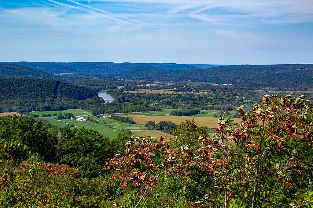 Harris Hill Overlook in Chemung County NY Overlooking NY RTE 352 from the Harris Hill with the a view of the Chemung River that flows along this route through Elmira, NY